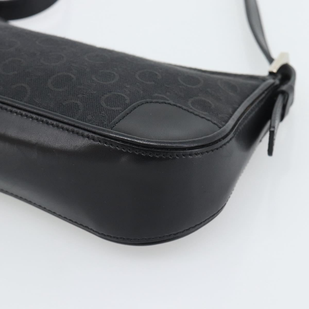 CELINE C Macadam Canvas Shoulder Bag Black Silver Auth 193919A