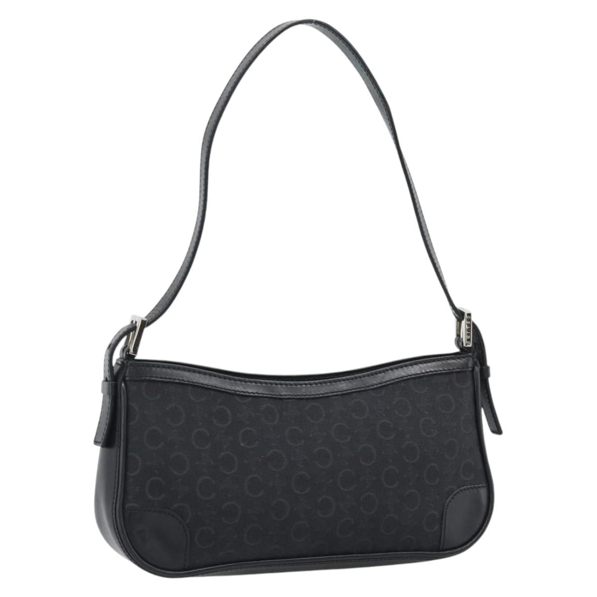 CELINE C Macadam Canvas Shoulder Bag Black Silver Auth 193919A