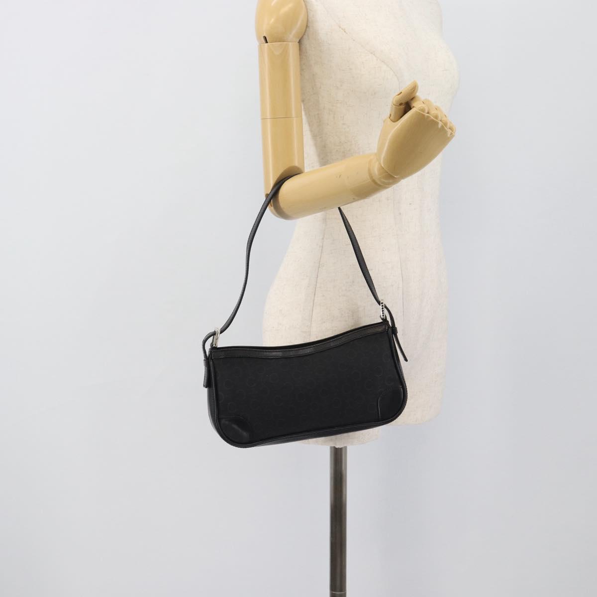 CELINE C Macadam Canvas Shoulder Bag Black Silver Auth 193919A