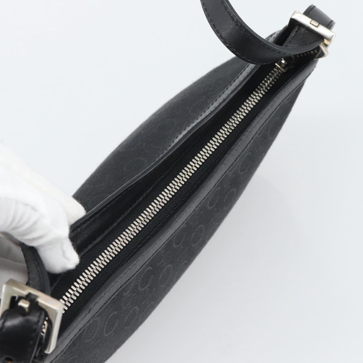 CELINE C Macadam Canvas Shoulder Bag Black Silver Auth 193919A