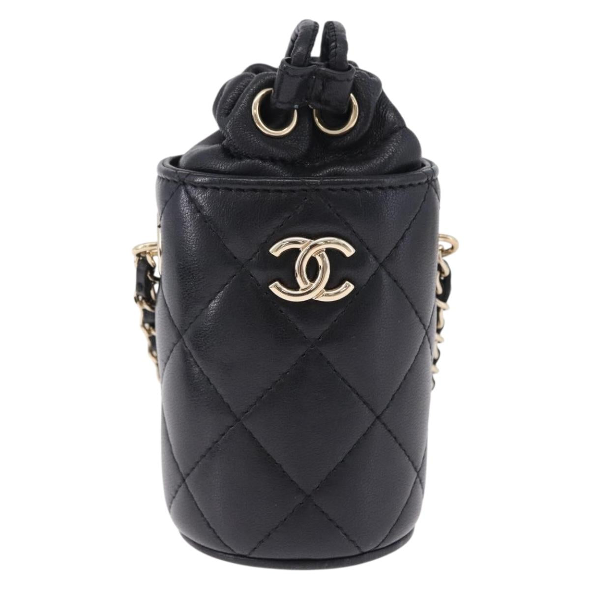 CHANEL Matelasse Chain Shoulder Pouch Lamb Skin Black Gold CC Auth 193920SAM