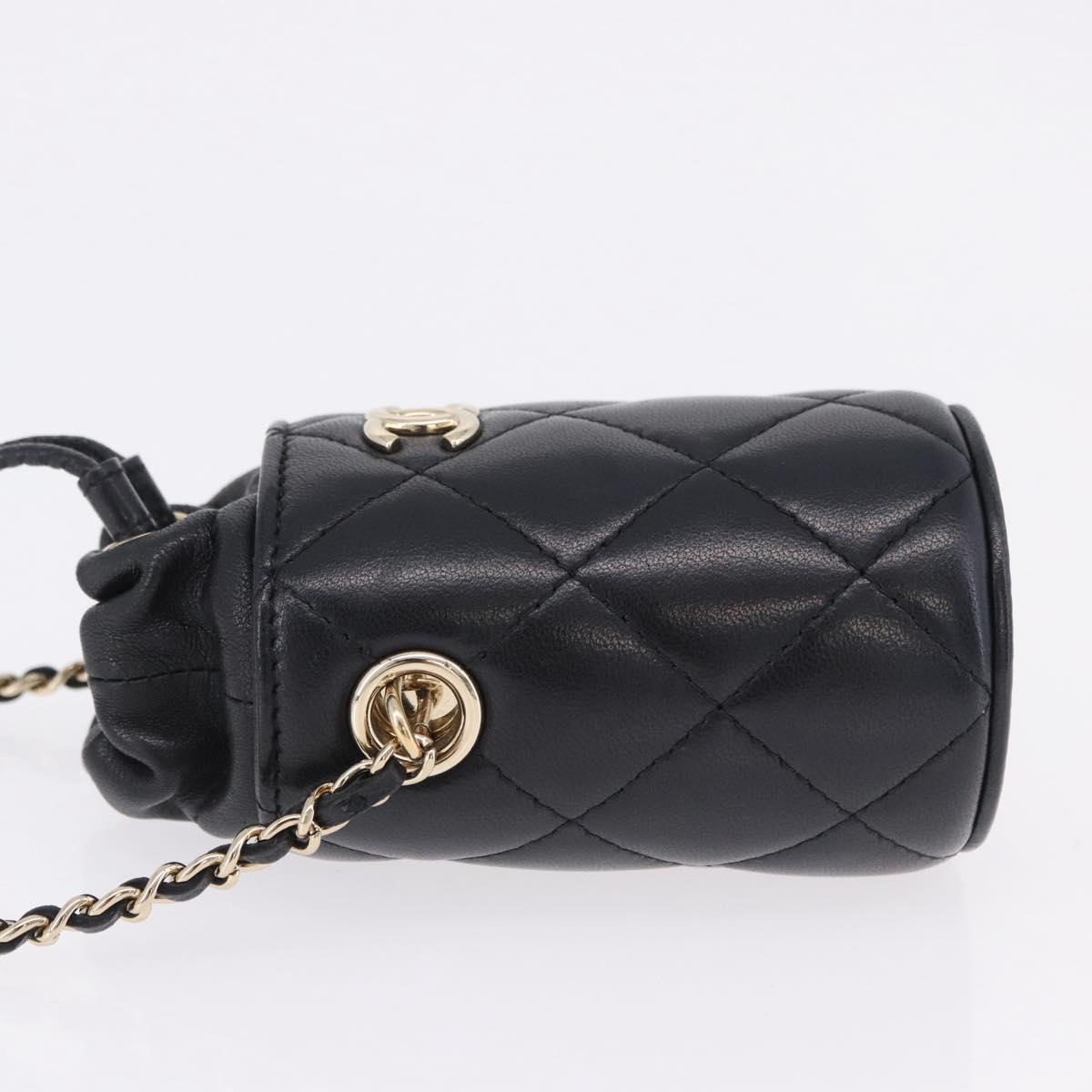 CHANEL Matelasse Chain Shoulder Pouch Lamb Skin Black Gold CC Auth 193920SAM