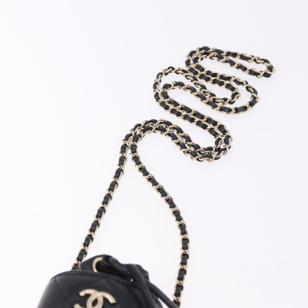CHANEL Matelasse Chain Shoulder Pouch Lamb Skin Black Gold CC Auth 193920SAM
