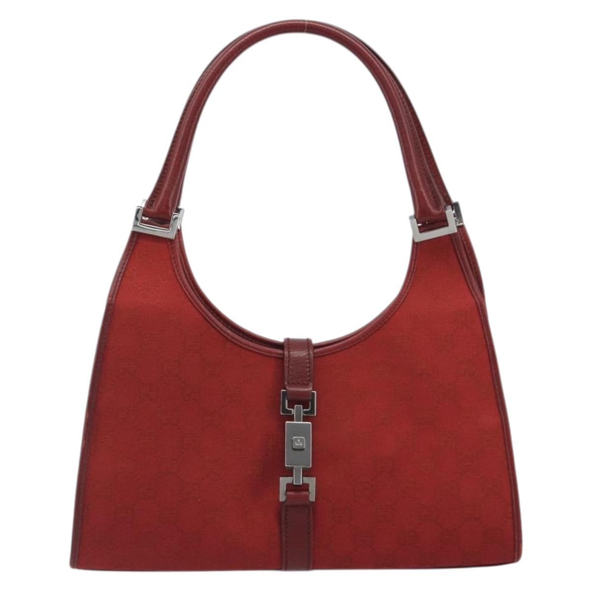 GUCCI GG Canvas Jackie Hand Bag Red Silver 01719 Auth 193924A