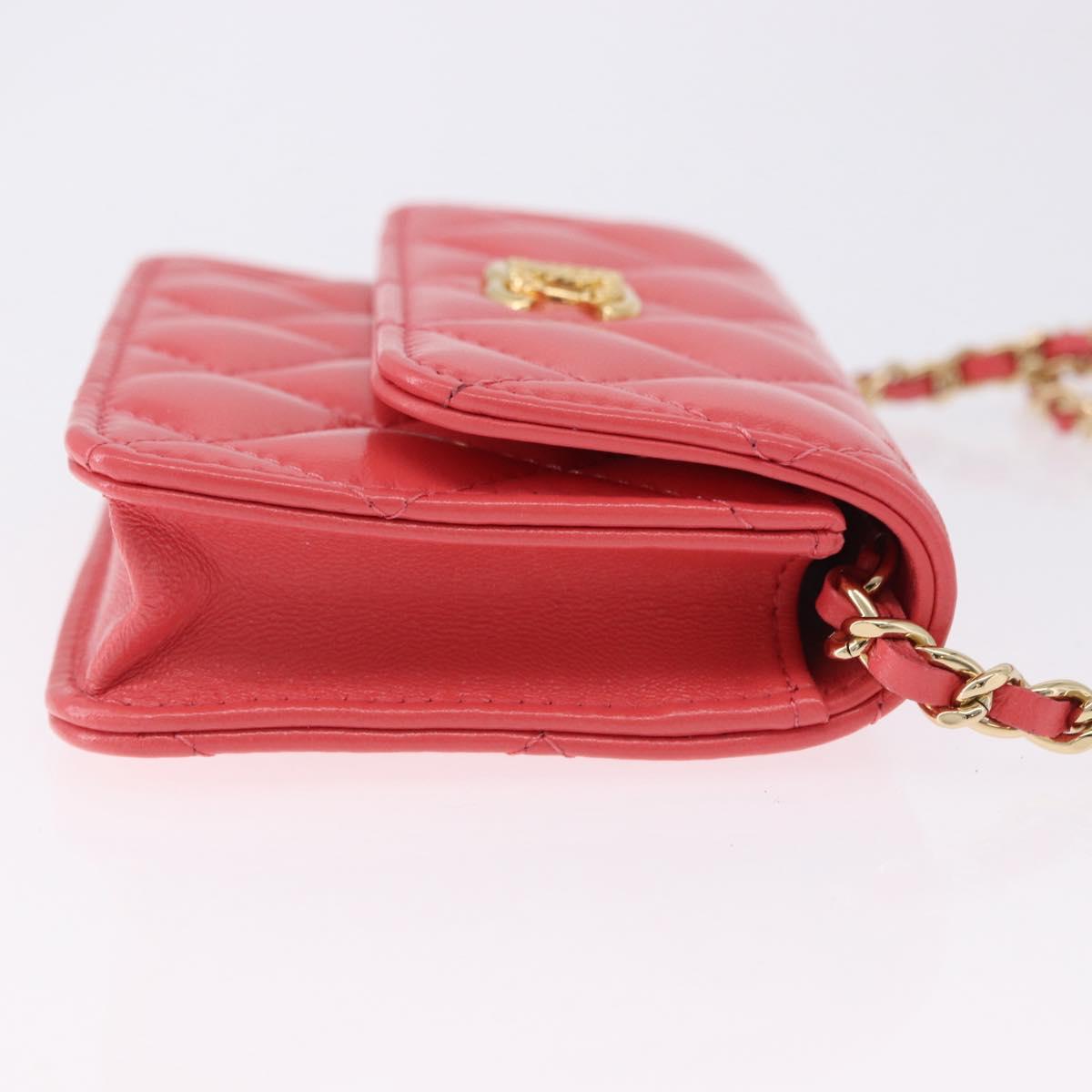 CHANEL Mini Matelasse 12 Chain Shoulder Bag Leather Pink Gold CC Auth 193927M