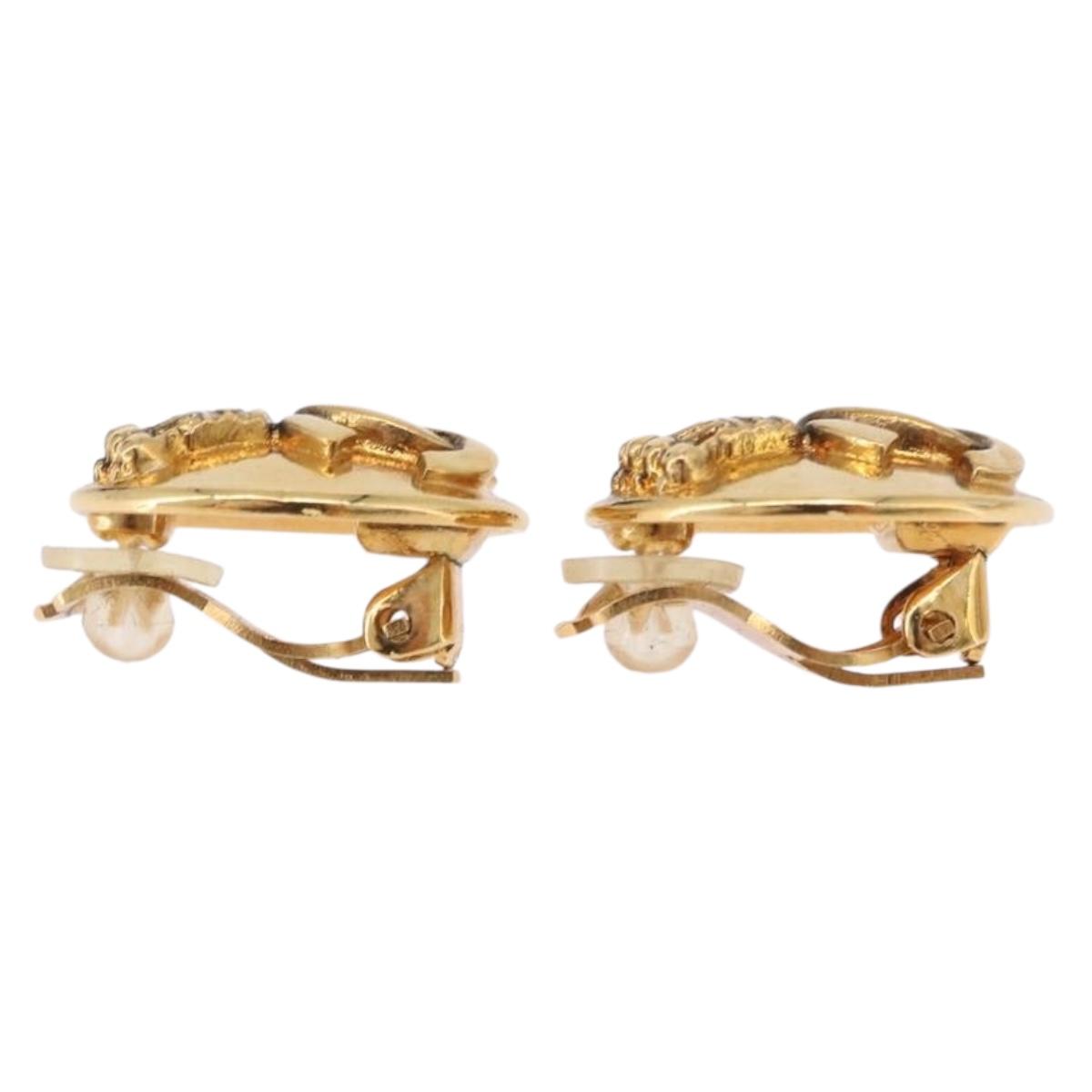 CHANEL COCO Mark Earring Metal Gold Tone CC Auth 193928V