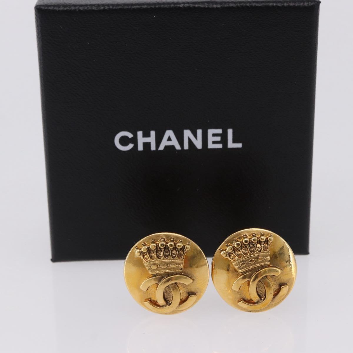 CHANEL COCO Mark Earring Metal Gold Tone CC Auth 193928V