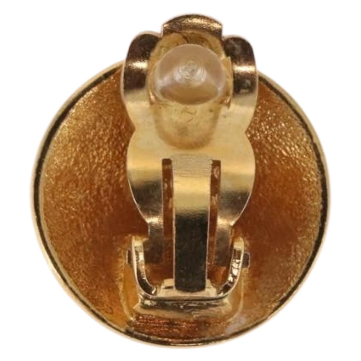 CHANEL COCO Mark Earring Metal Gold Tone CC Auth 193928V