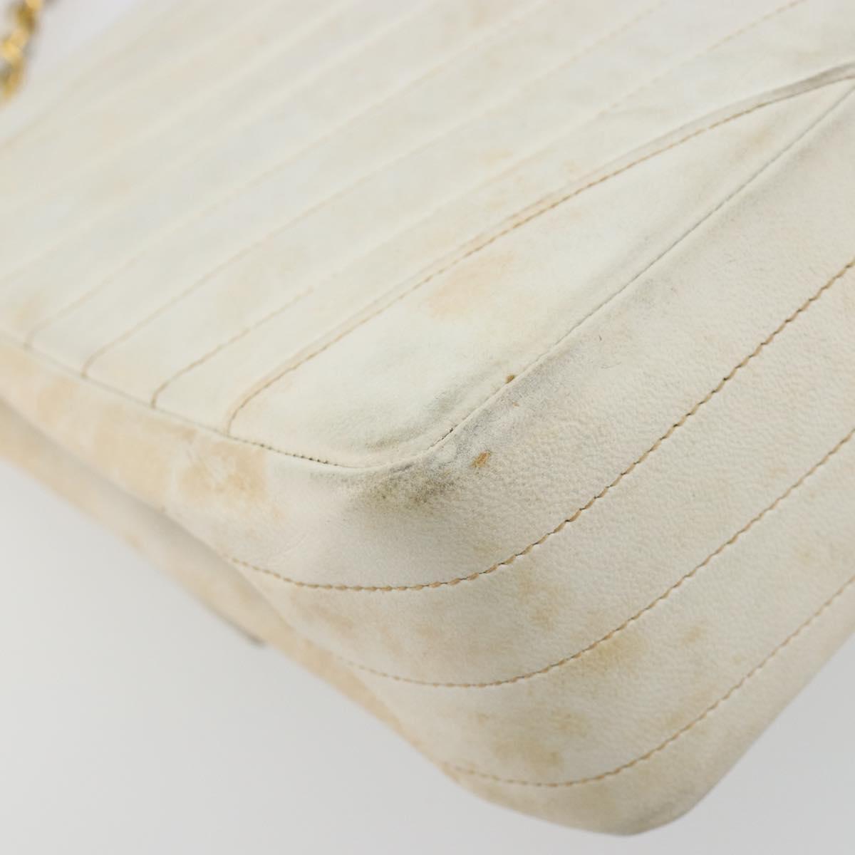 CHANEL Matelasse Chain Shoulder Bag Lamb Skin White Gold CC Auth 193951