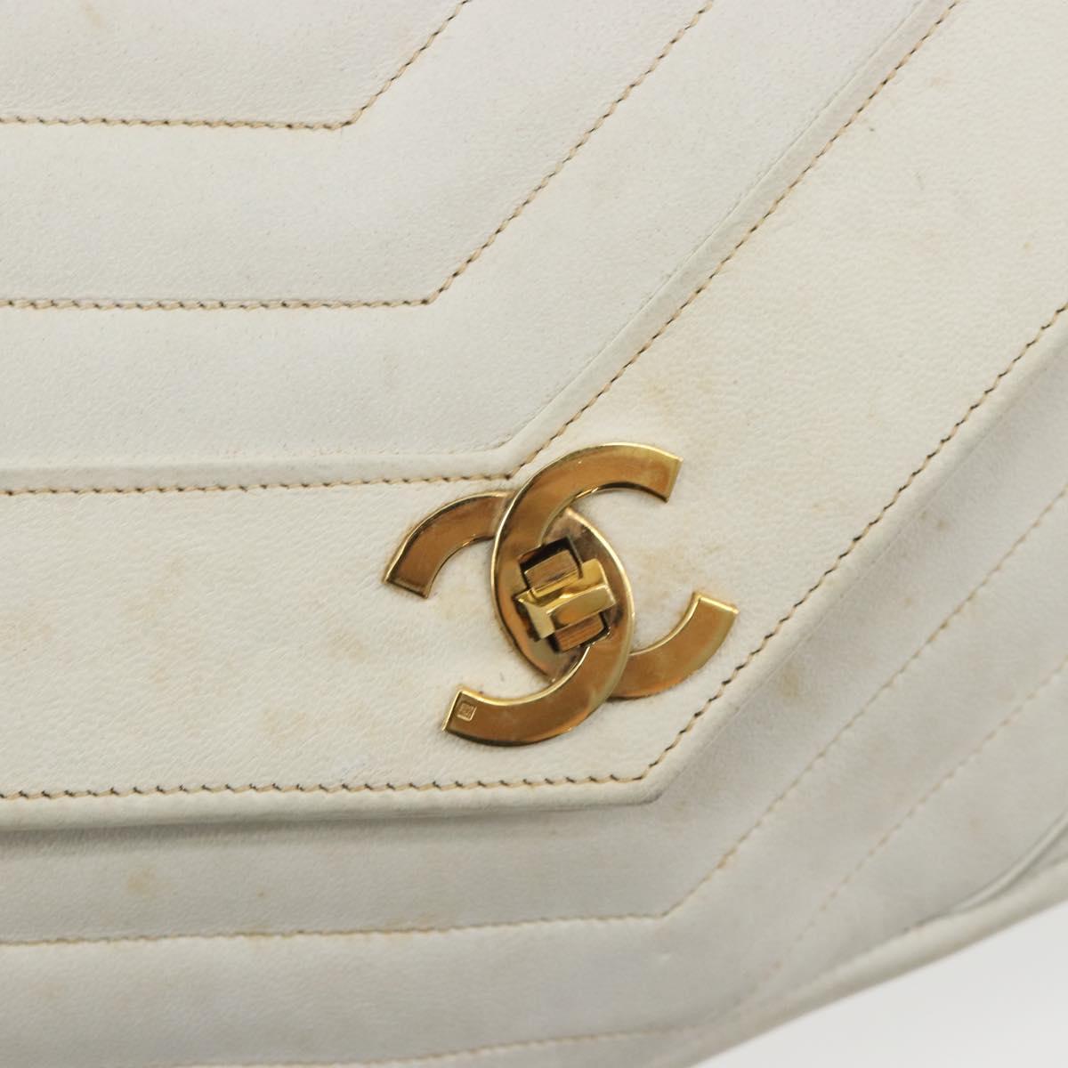 CHANEL Matelasse Chain Shoulder Bag Lamb Skin White Gold CC Auth 193951
