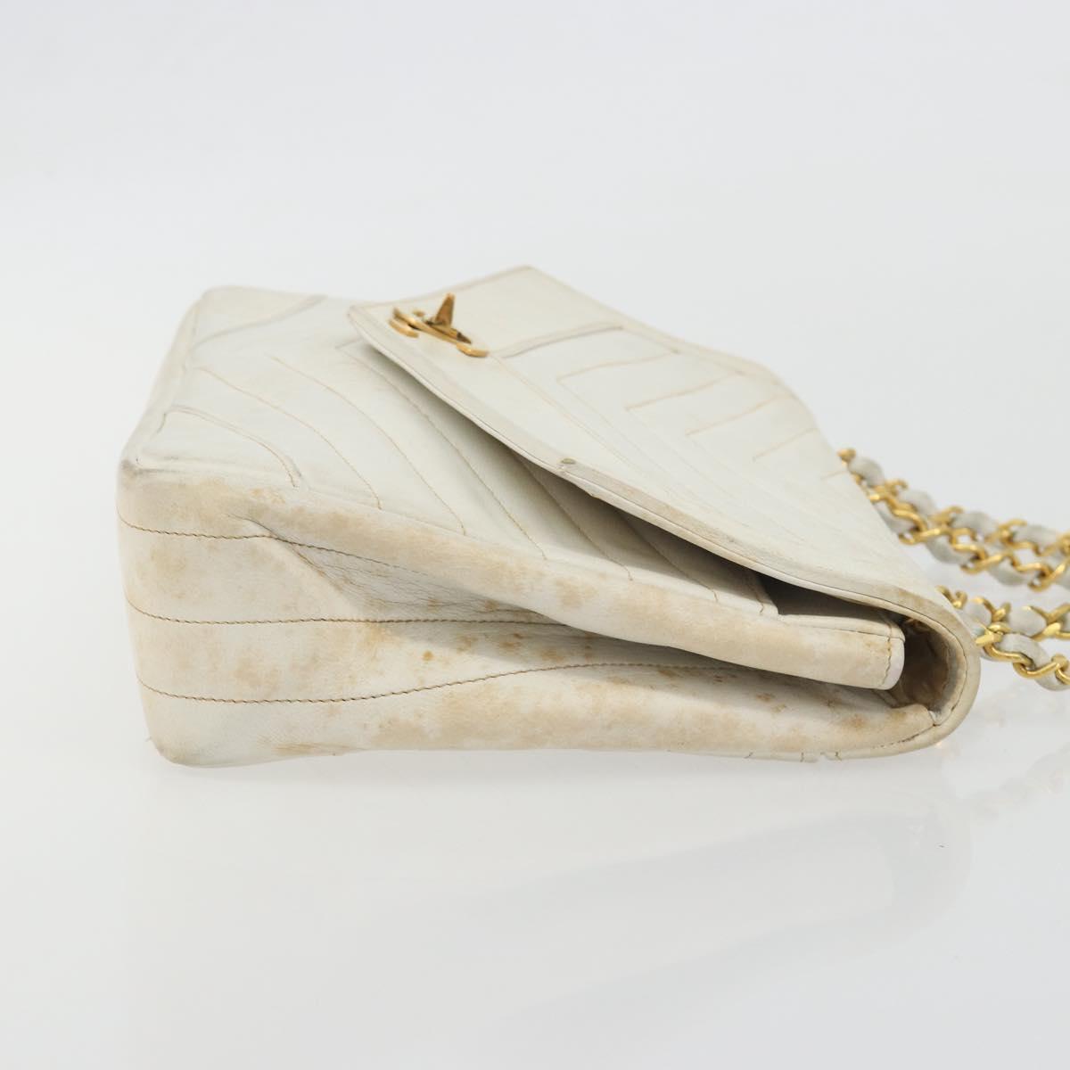 CHANEL Matelasse Chain Shoulder Bag Lamb Skin White Gold CC Auth 193951