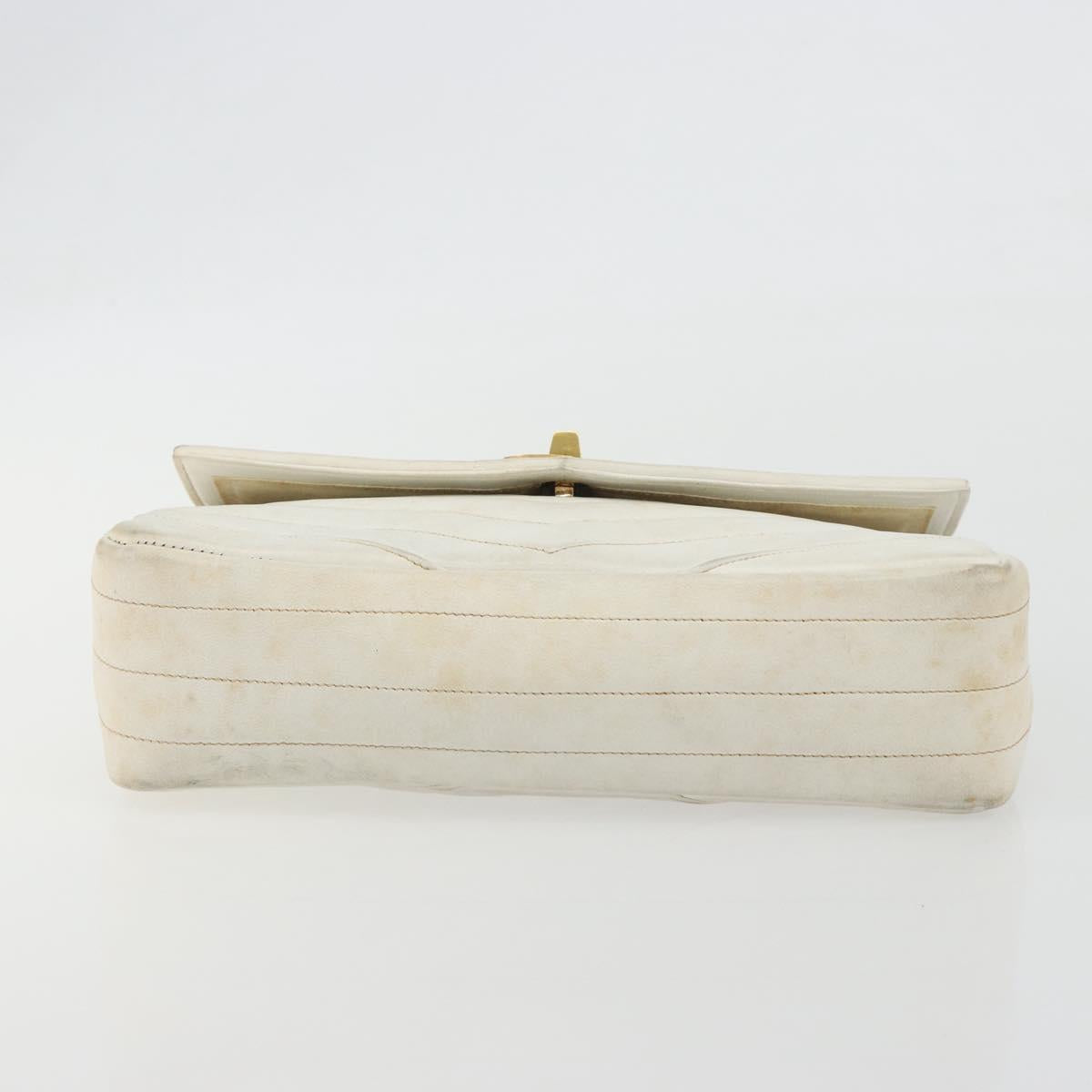 CHANEL Matelasse Chain Shoulder Bag Lamb Skin White Gold CC Auth 193951