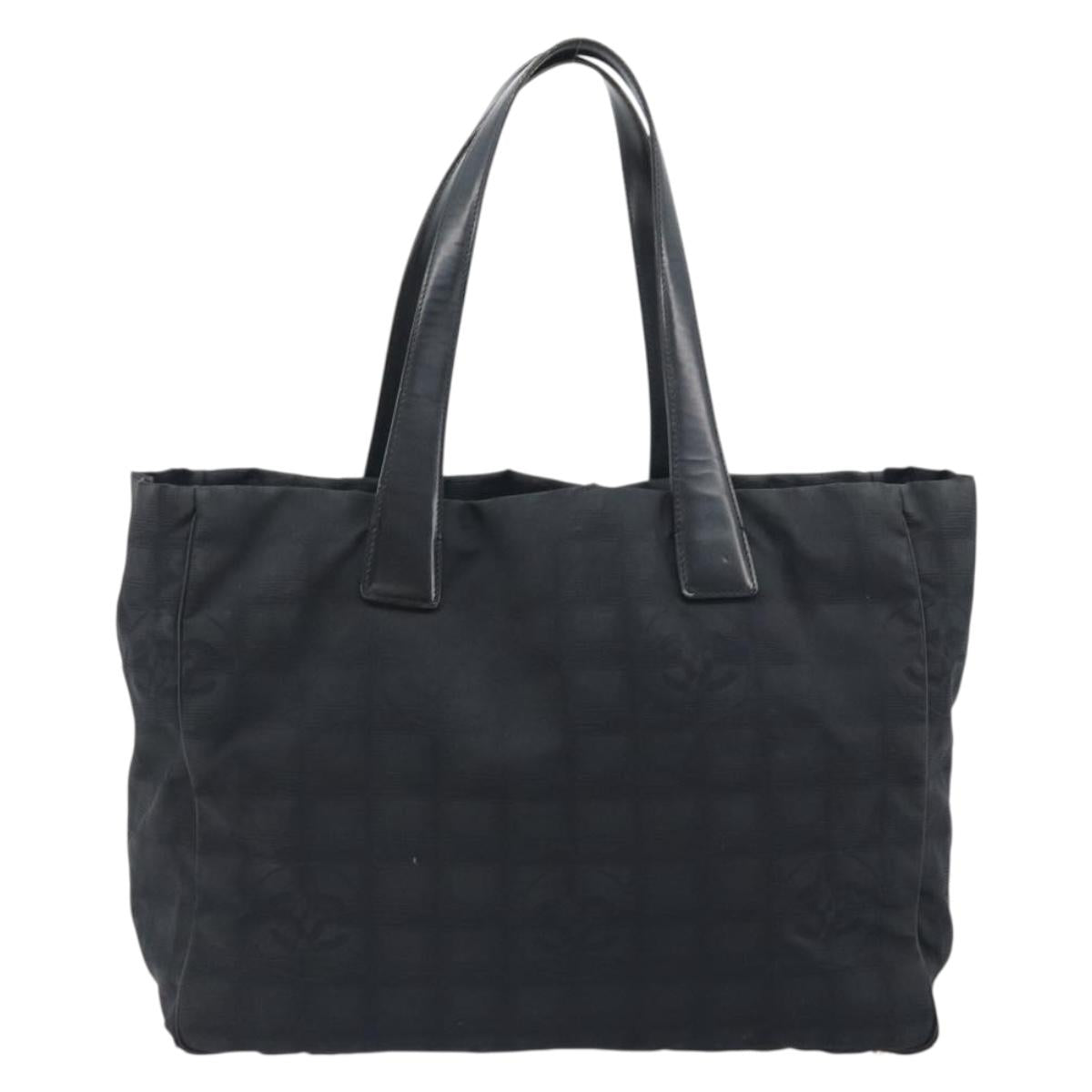 CHANEL New Travel Line Tote Bag Canvas Black Gold CC Auth 193956