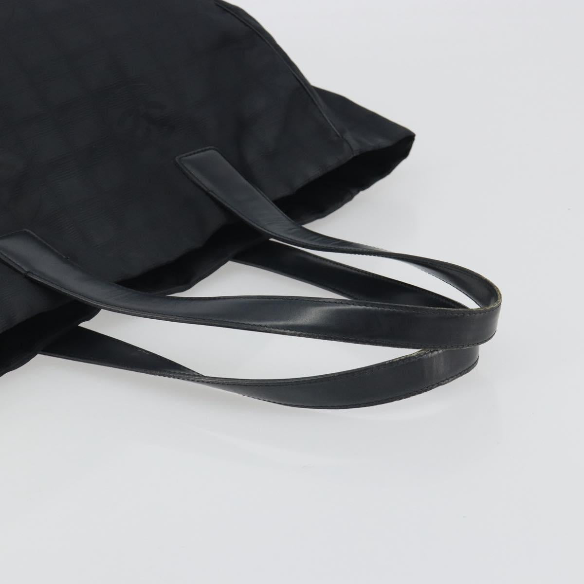 CHANEL New Travel Line Tote Bag Canvas Black Gold CC Auth 193956