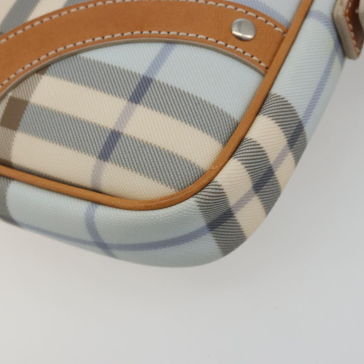 BURBERRY Nova Check Hand Bag PVC Light Blue Silver Auth 193958A