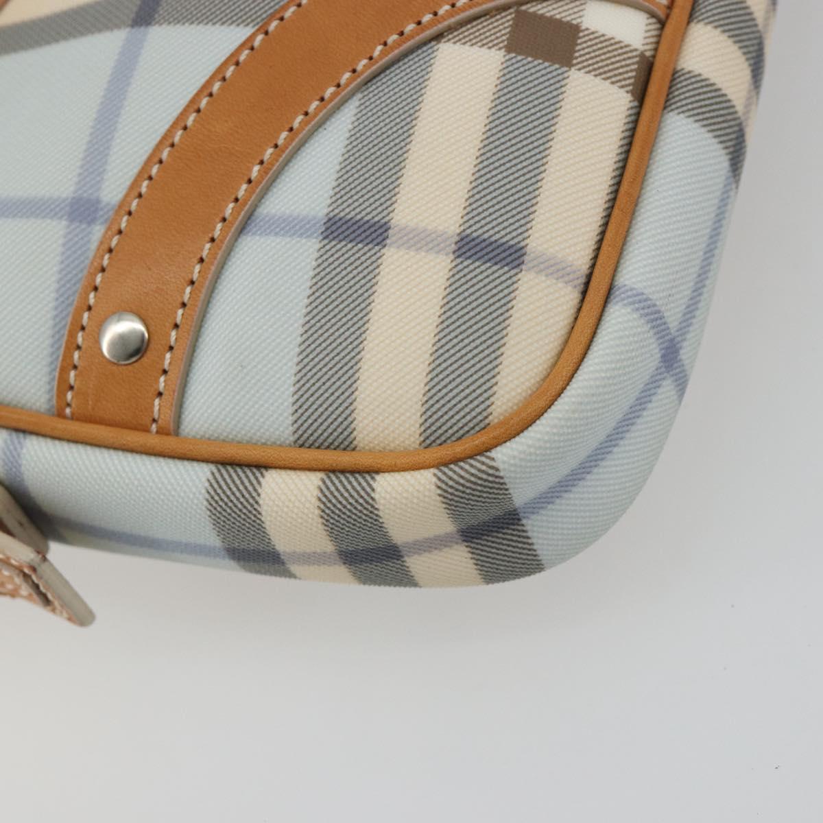 BURBERRY Nova Check Hand Bag PVC Light Blue Silver Auth 193958A