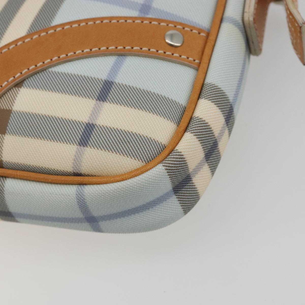 BURBERRY Nova Check Hand Bag PVC Light Blue Silver Auth 193958A