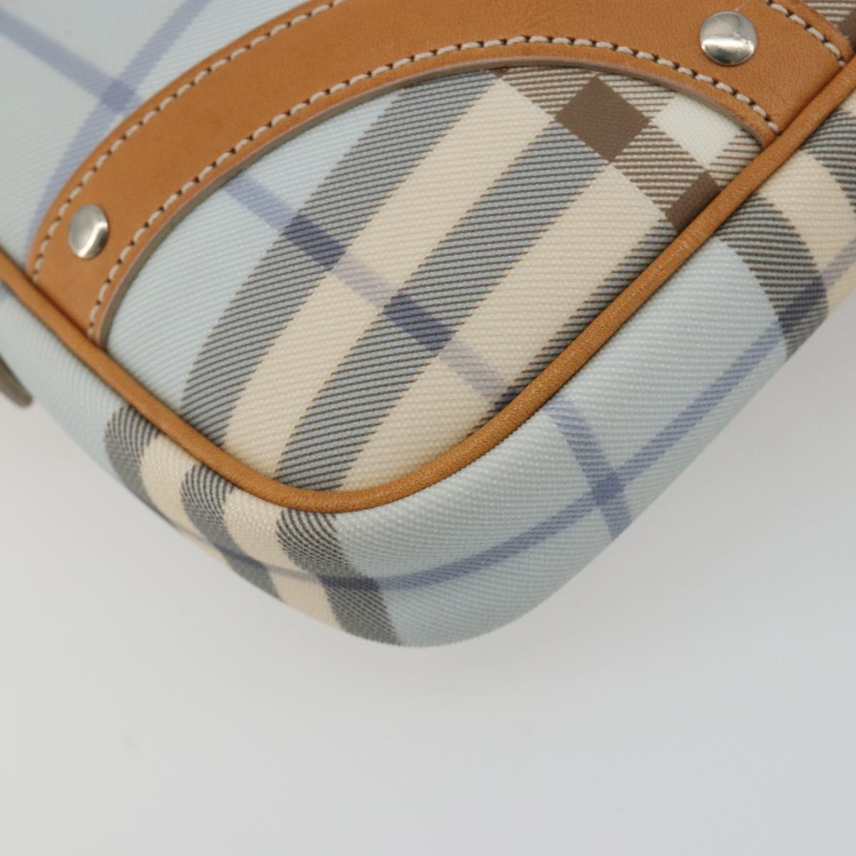 BURBERRY Nova Check Hand Bag PVC Light Blue Silver Auth 193958A
