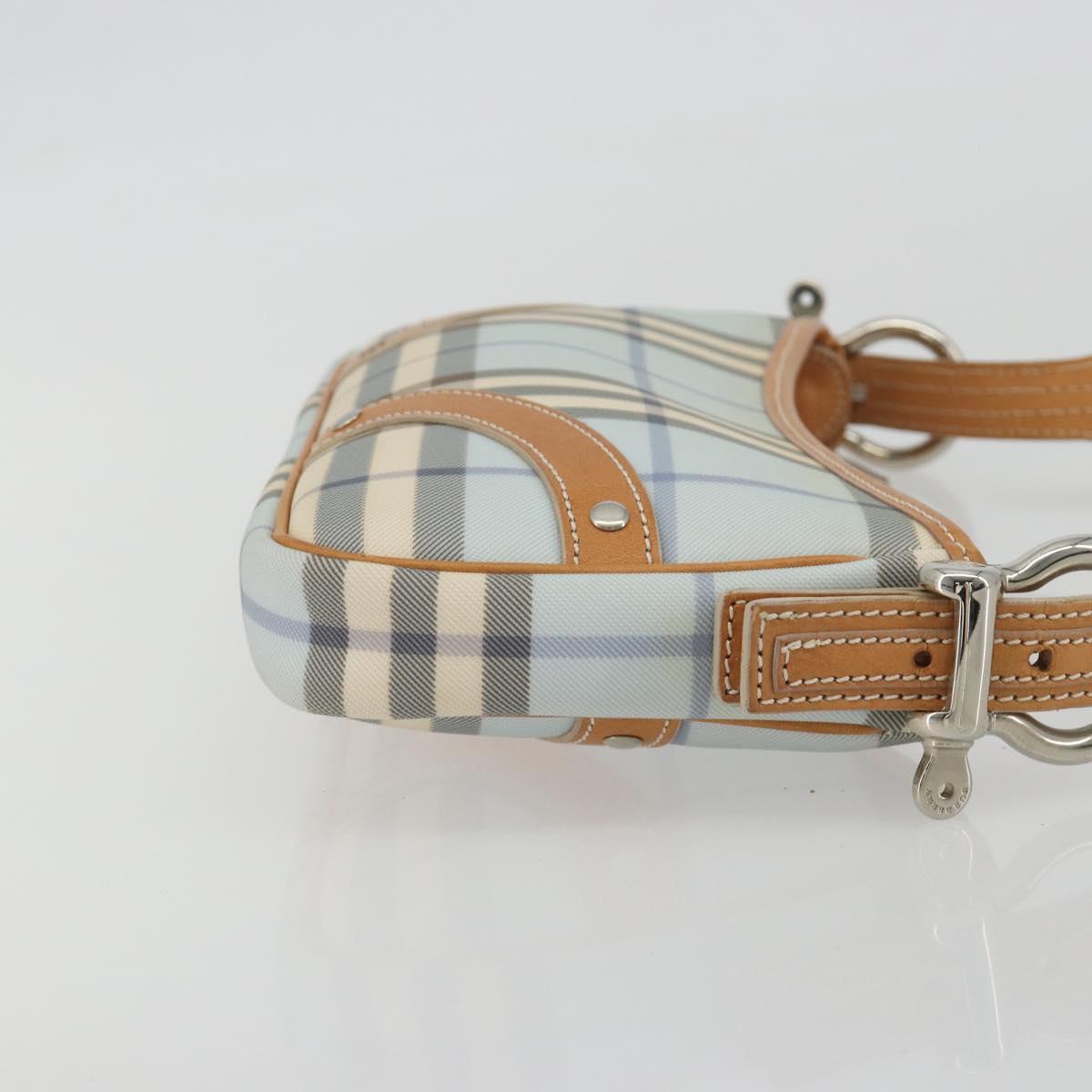 BURBERRY Nova Check Hand Bag PVC Light Blue Silver Auth 193958A