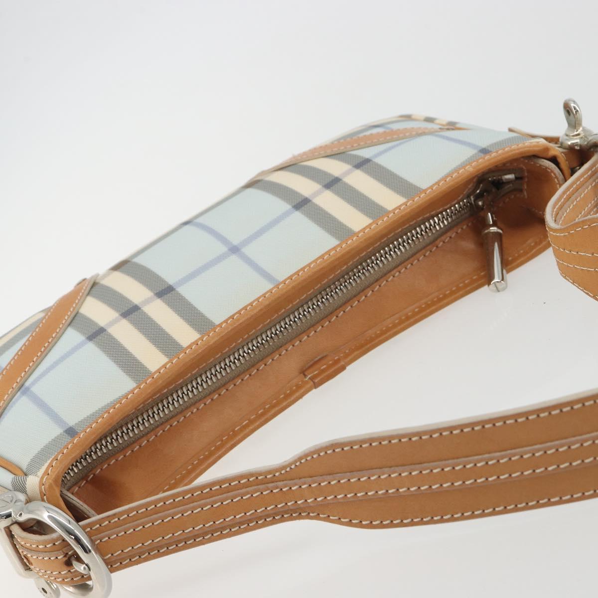 BURBERRY Nova Check Hand Bag PVC Light Blue Silver Auth 193958A
