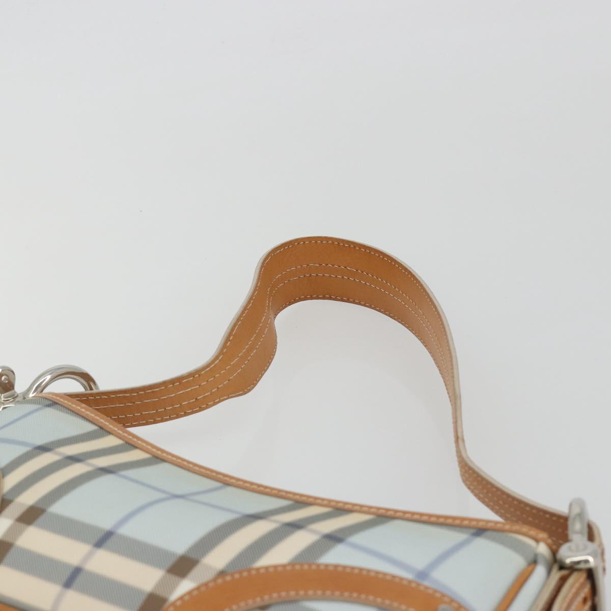 BURBERRY Nova Check Hand Bag PVC Light Blue Silver Auth 193958A