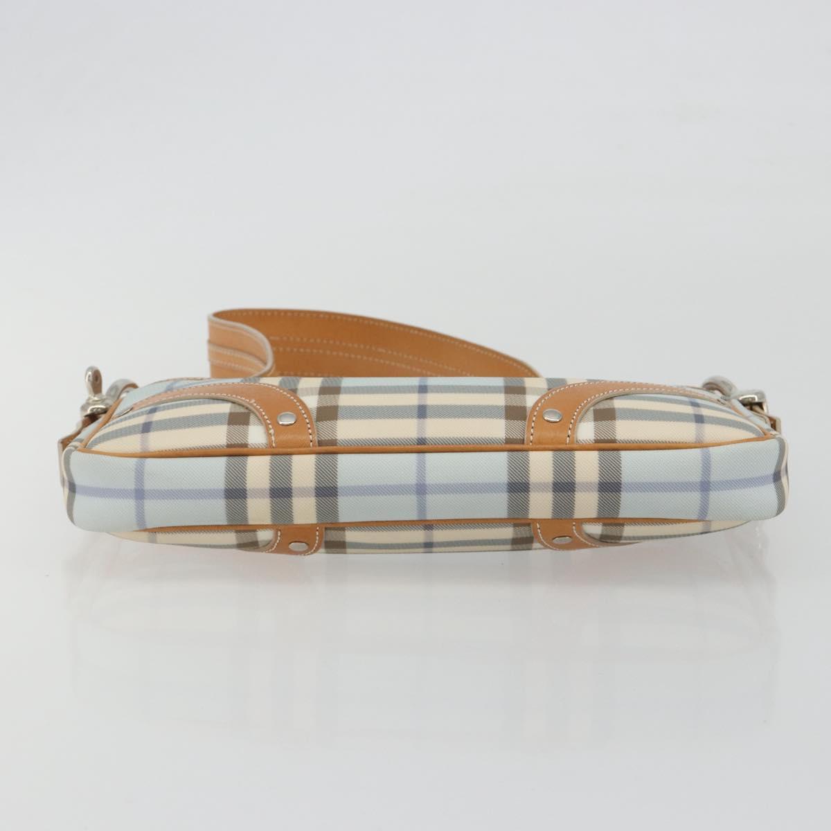 BURBERRY Nova Check Hand Bag PVC Light Blue Silver Auth 193958A