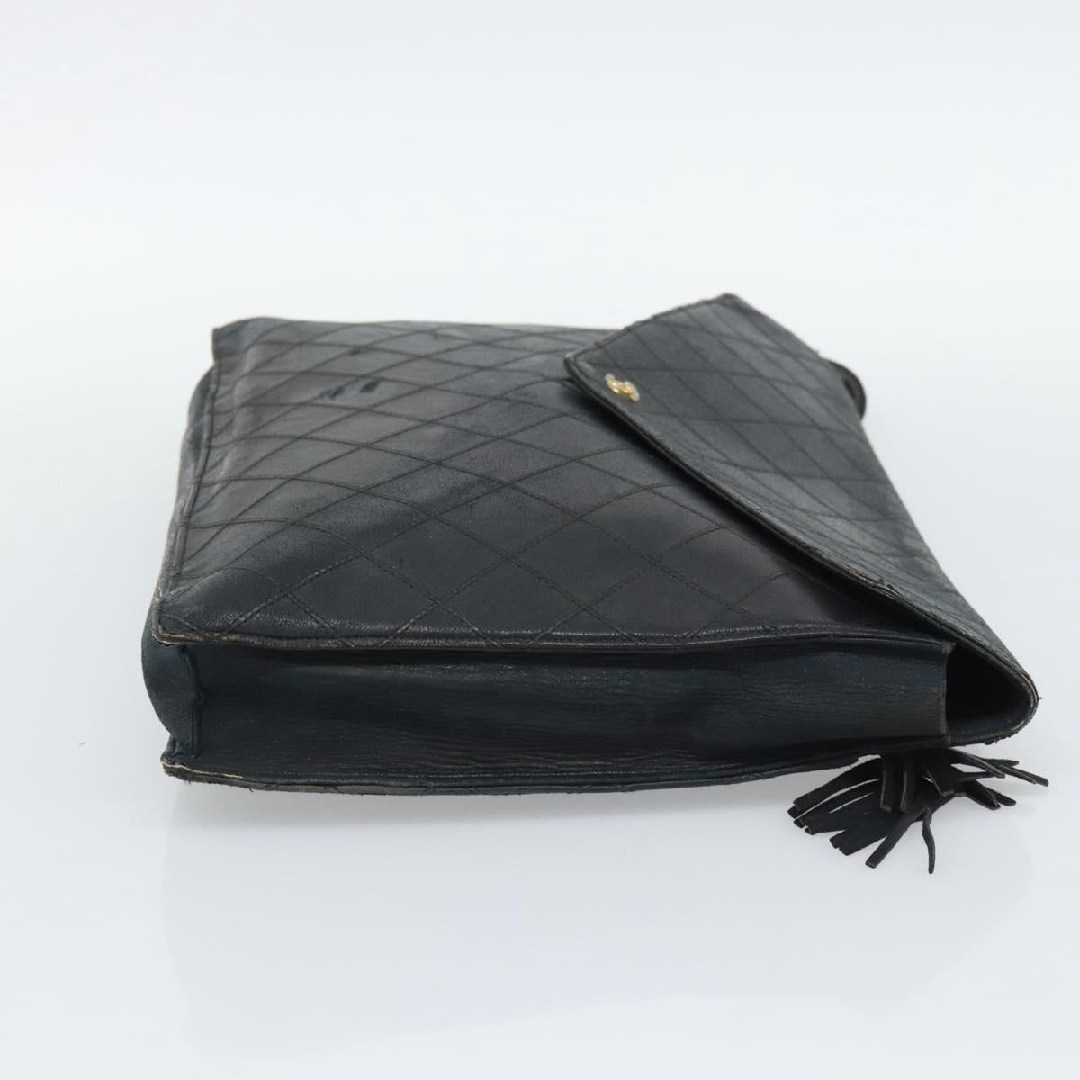 CHANEL Bicolore Clutch Bag Lamb Skin Black Gold CC Auth 193959