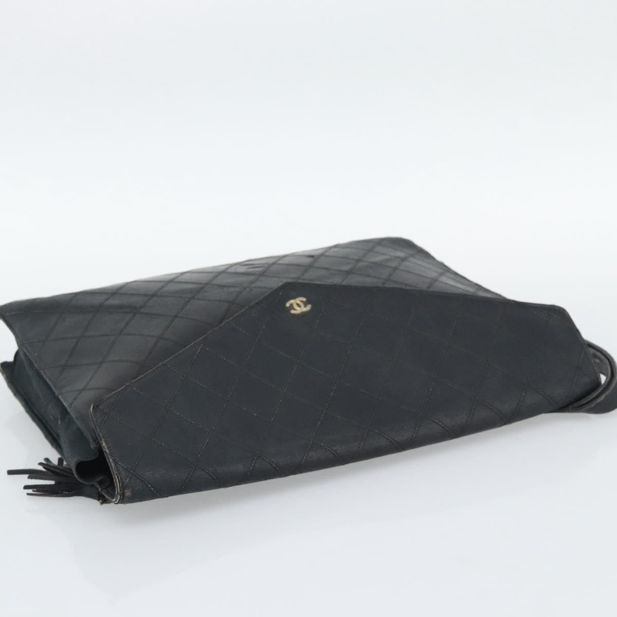 CHANEL Bicolore Clutch Bag Lamb Skin Black Gold CC Auth 193959