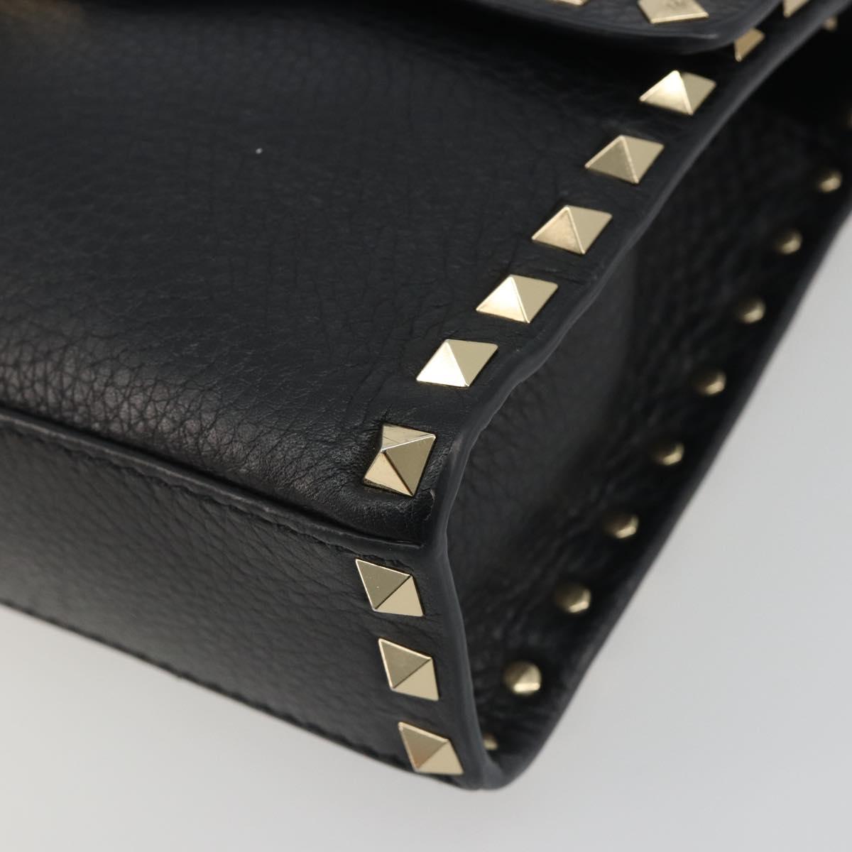 VALENTINO Studs Shoulder Bag Leather Black Gold Auth 193963A