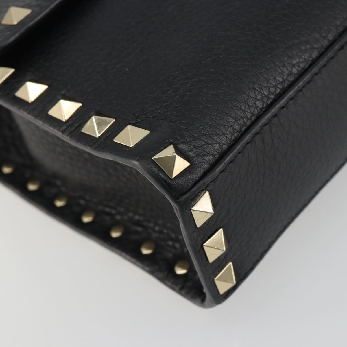 VALENTINO Studs Shoulder Bag Leather Black Gold Auth 193963A