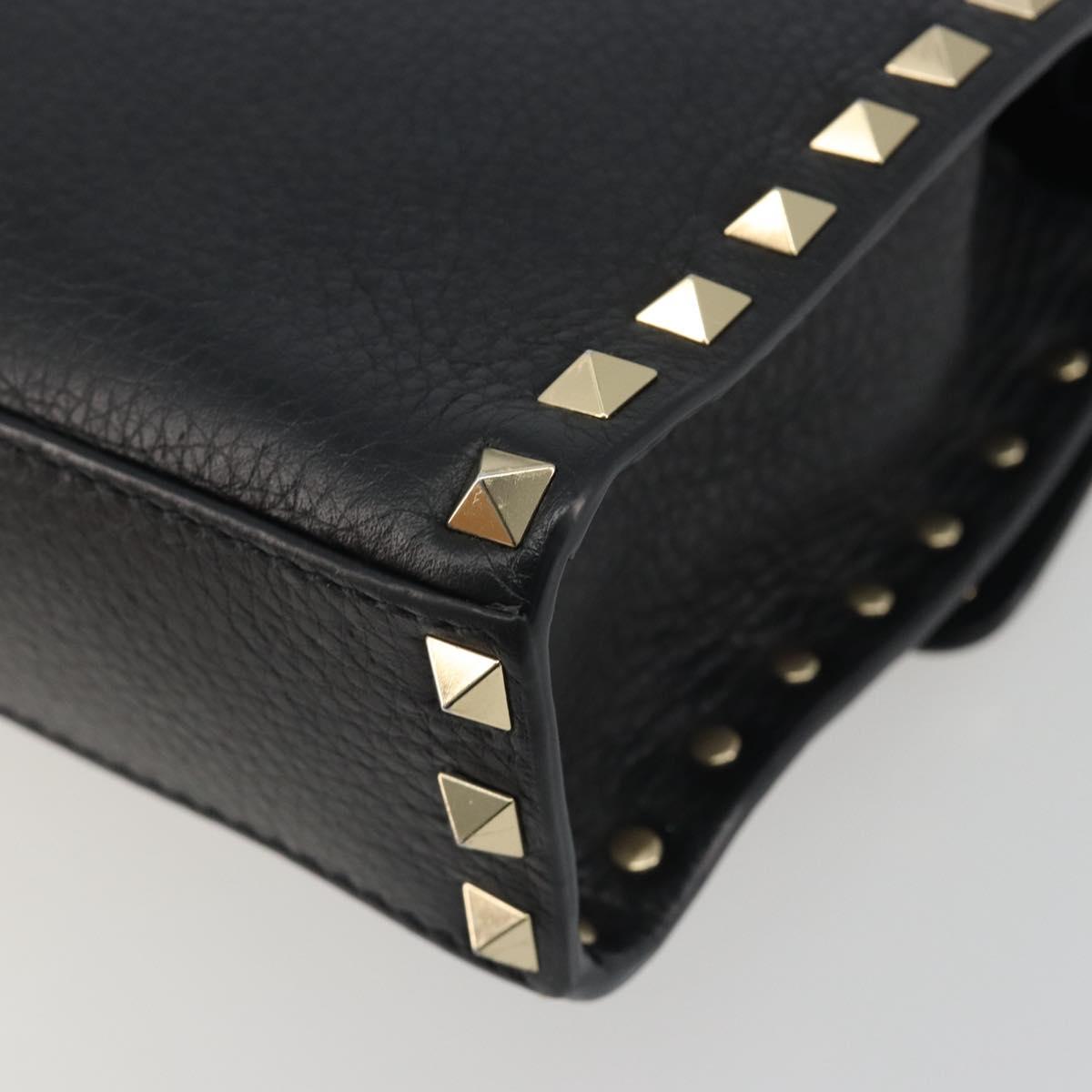 VALENTINO Studs Shoulder Bag Leather Black Gold Auth 193963A