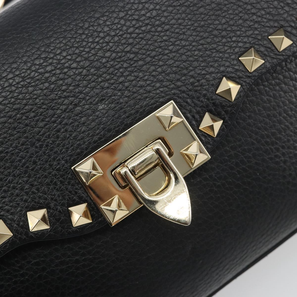 VALENTINO Studs Shoulder Bag Leather Black Gold Auth 193963A