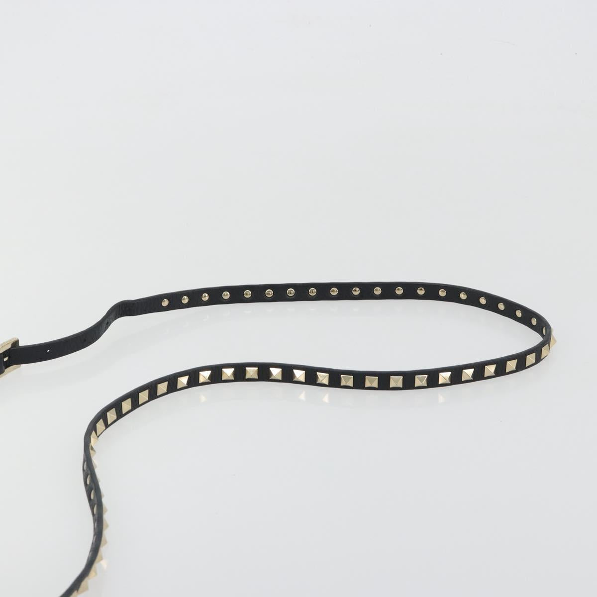 VALENTINO Studs Shoulder Bag Leather Black Gold Auth 193963A