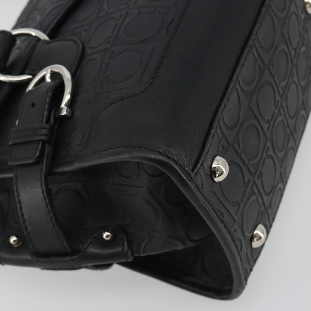 Salvatore Ferragamo Gancini Shoulder Bag Leather Black Silver Auth 193966A