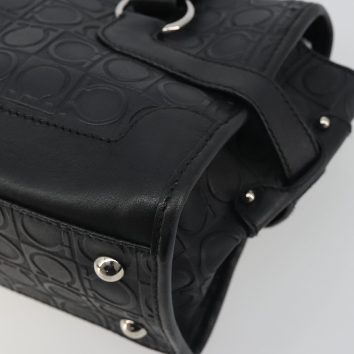 Salvatore Ferragamo Gancini Shoulder Bag Leather Black Silver Auth 193966A