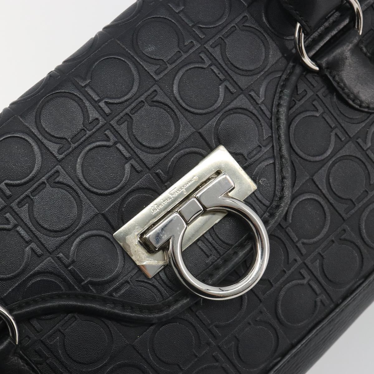 Salvatore Ferragamo Gancini Shoulder Bag Leather Black Silver Auth 193966A