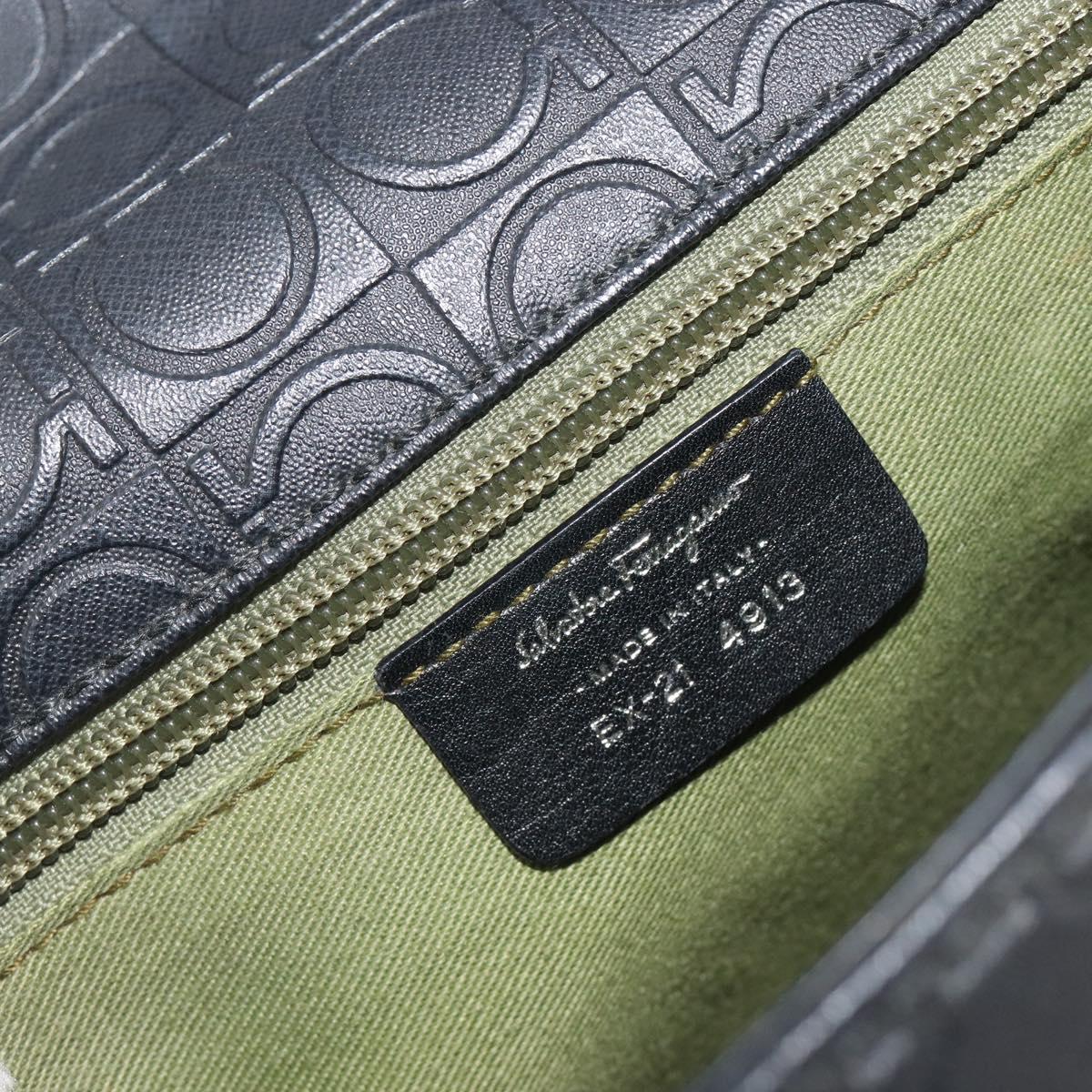 Salvatore Ferragamo Gancini Shoulder Bag Leather Black Silver Auth 193966A