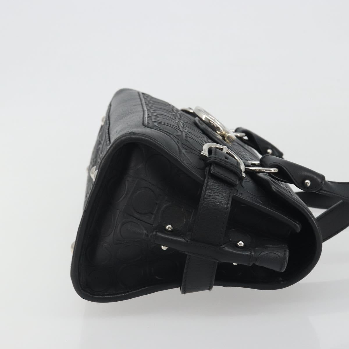 Salvatore Ferragamo Gancini Shoulder Bag Leather Black Silver Auth 193966A