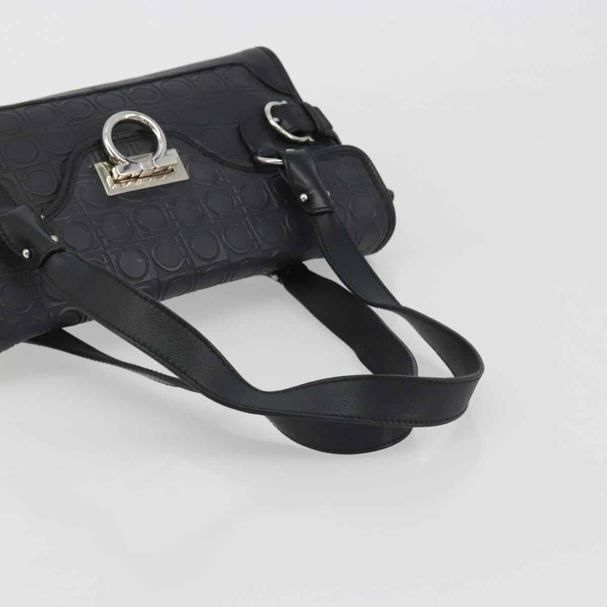 Salvatore Ferragamo Gancini Shoulder Bag Leather Black Silver Auth 193966A