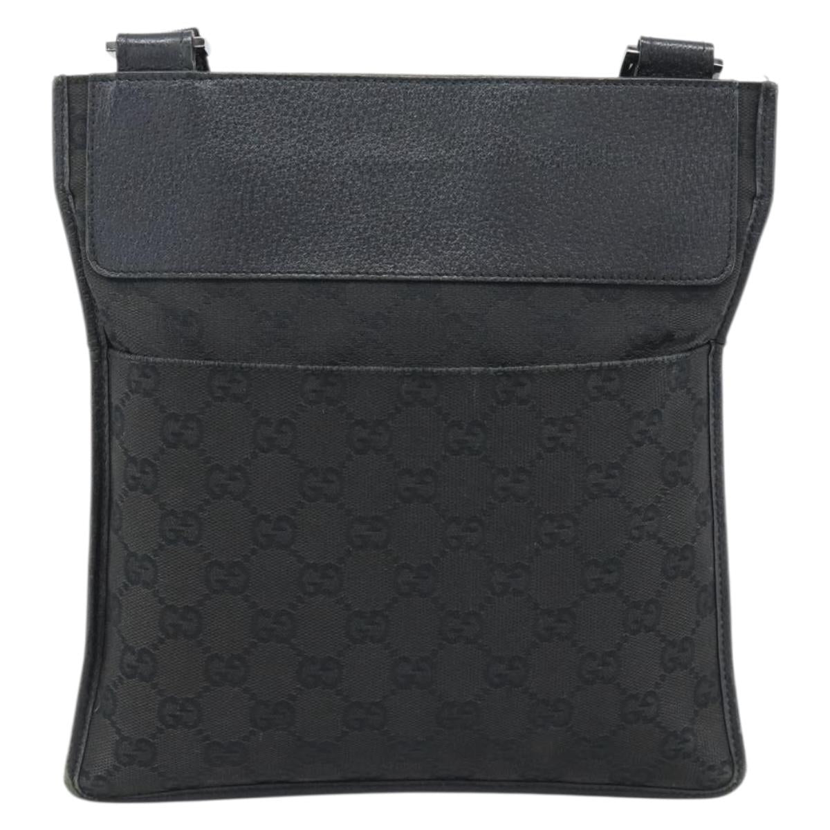GUCCI GG Canvas Shoulder Bag Black Silver 27639 Auth 193967