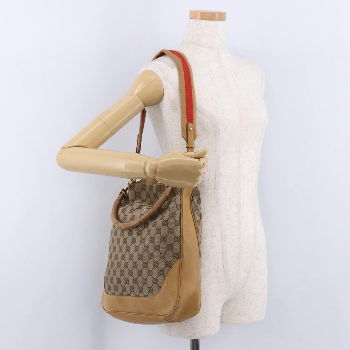 GUCCI GG Canvas Bamboo Sherry Line Bag 2way Beige Gold 001 4058 Auth 193968