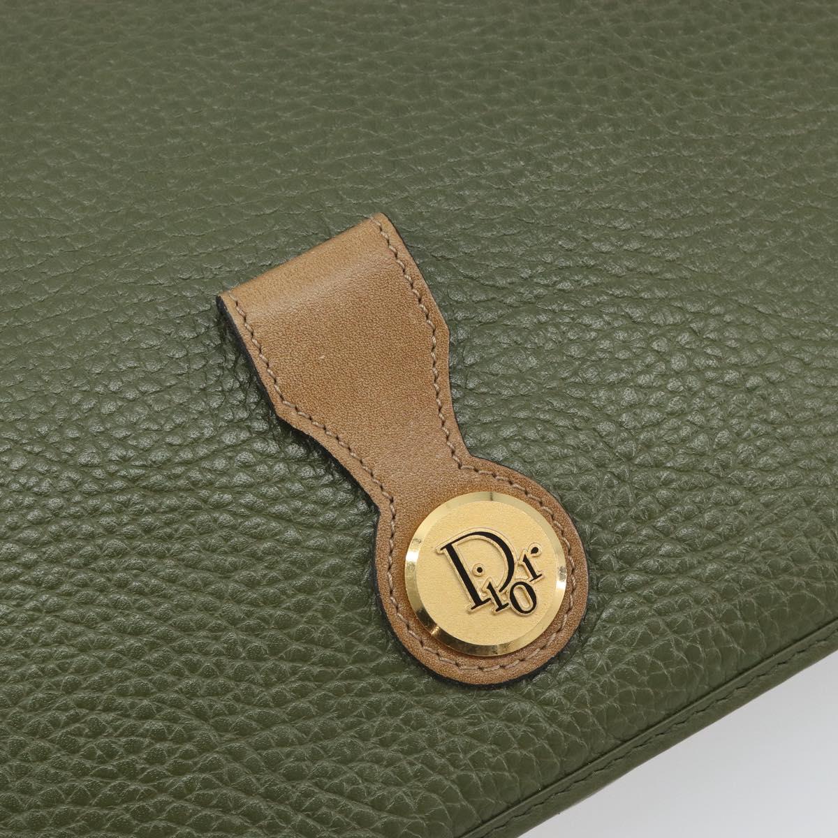 Christian Dior Chain Shoulder Bag Leather Green Gold Auth 193969
