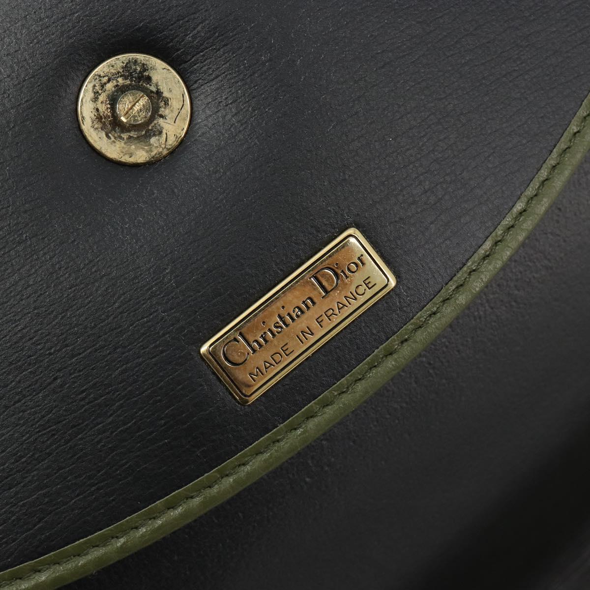 Christian Dior Chain Shoulder Bag Leather Green Gold Auth 193969