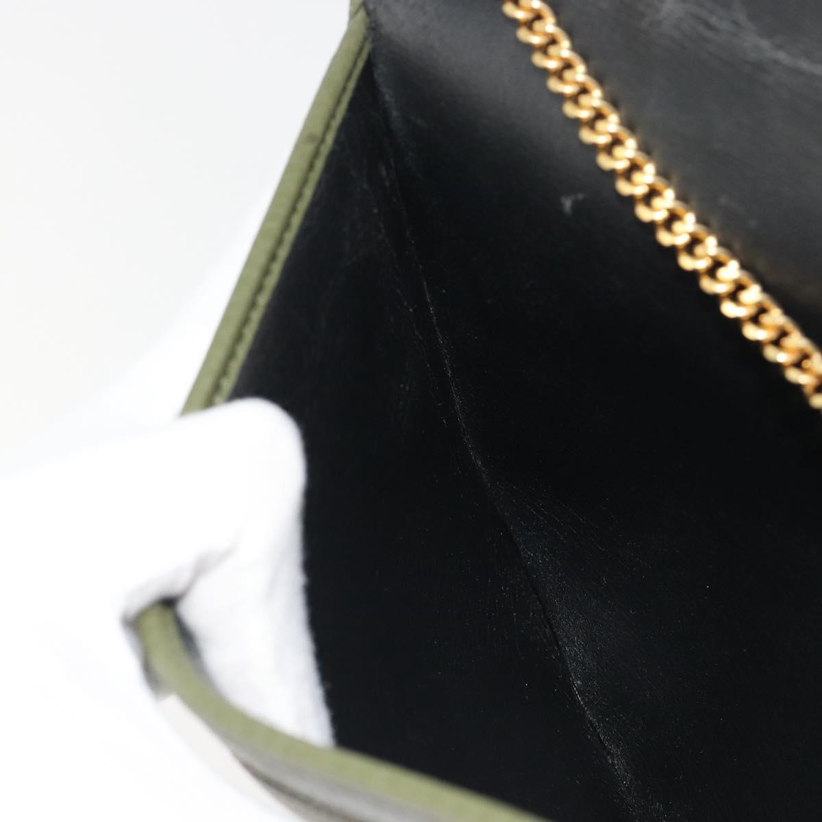 Christian Dior Chain Shoulder Bag Leather Green Gold Auth 193969