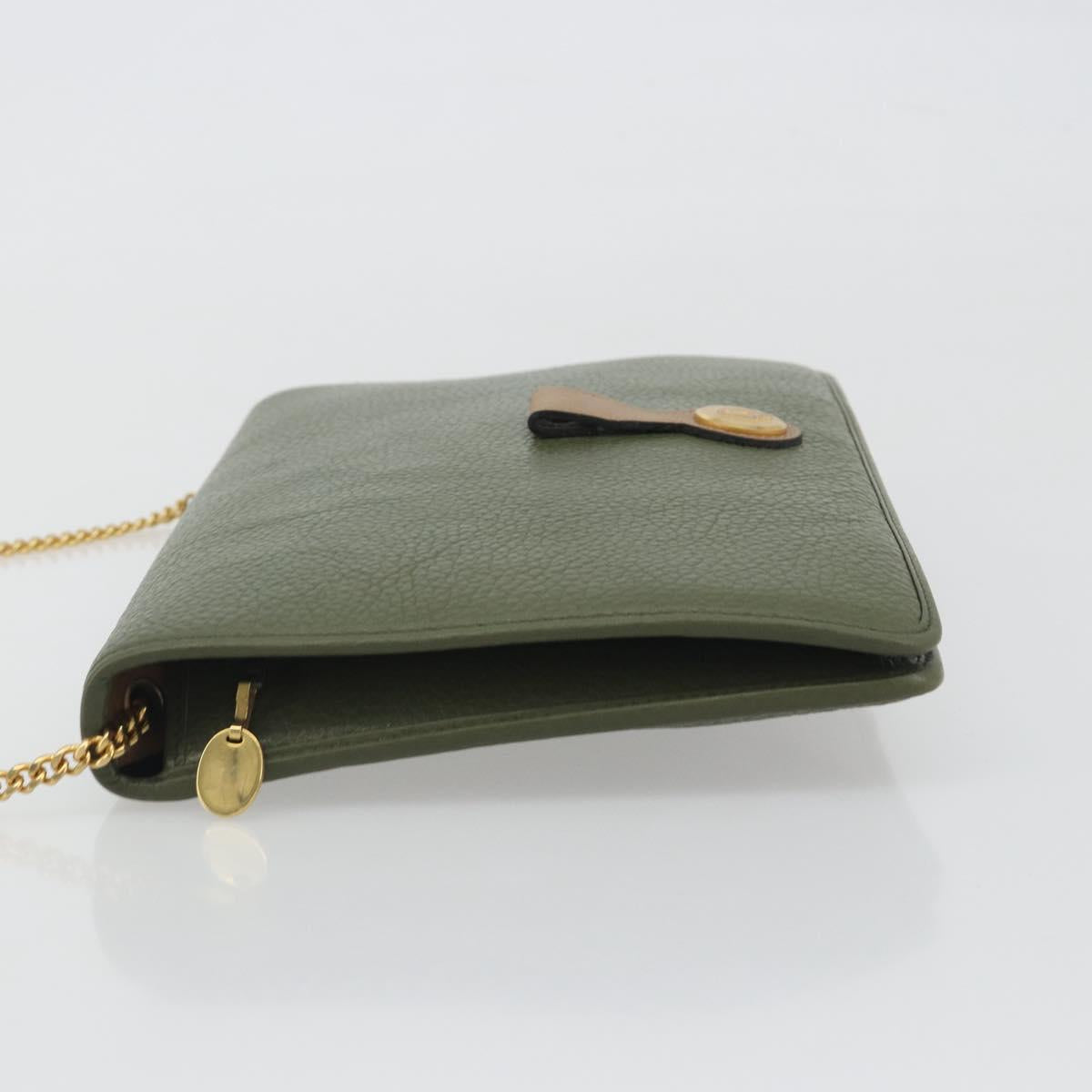 Christian Dior Chain Shoulder Bag Leather Green Gold Auth 193969