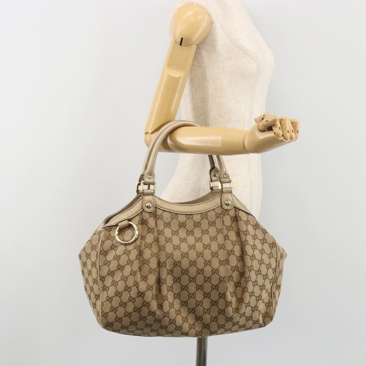 GUCCI GG Canvas Sukey Tote Bag Beige Gold 211944 Auth 193972A