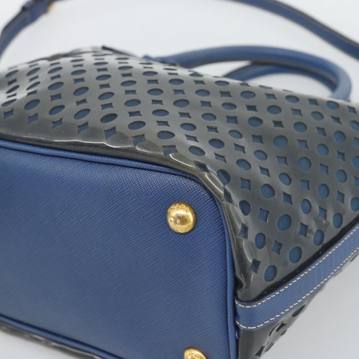 PRADA Hand Bag Vinyl 2way Blue Gold Auth 193975
