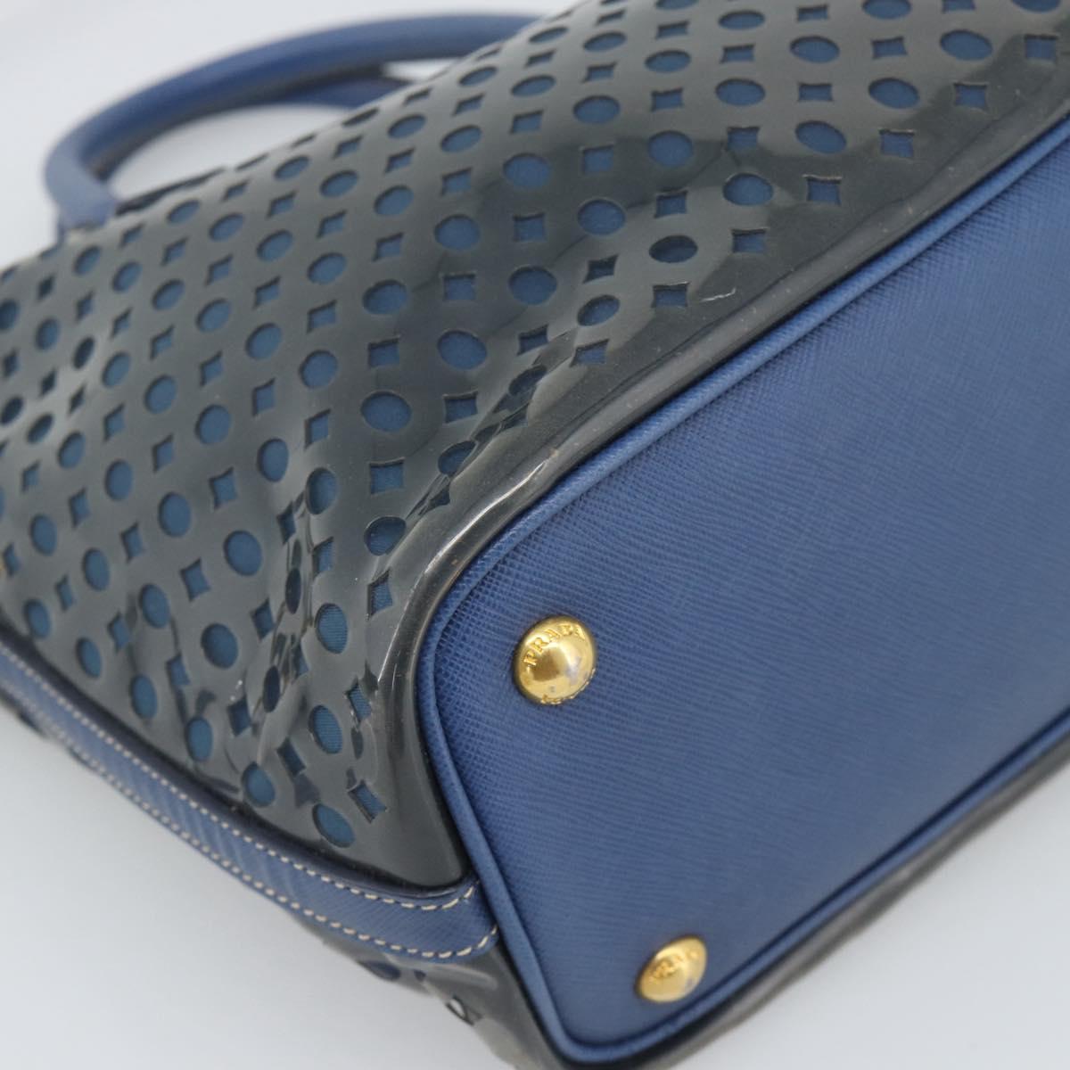 PRADA Hand Bag Vinyl 2way Blue Gold Auth 193975
