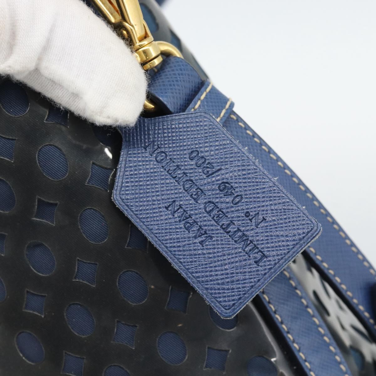 PRADA Hand Bag Vinyl 2way Blue Gold Auth 193975