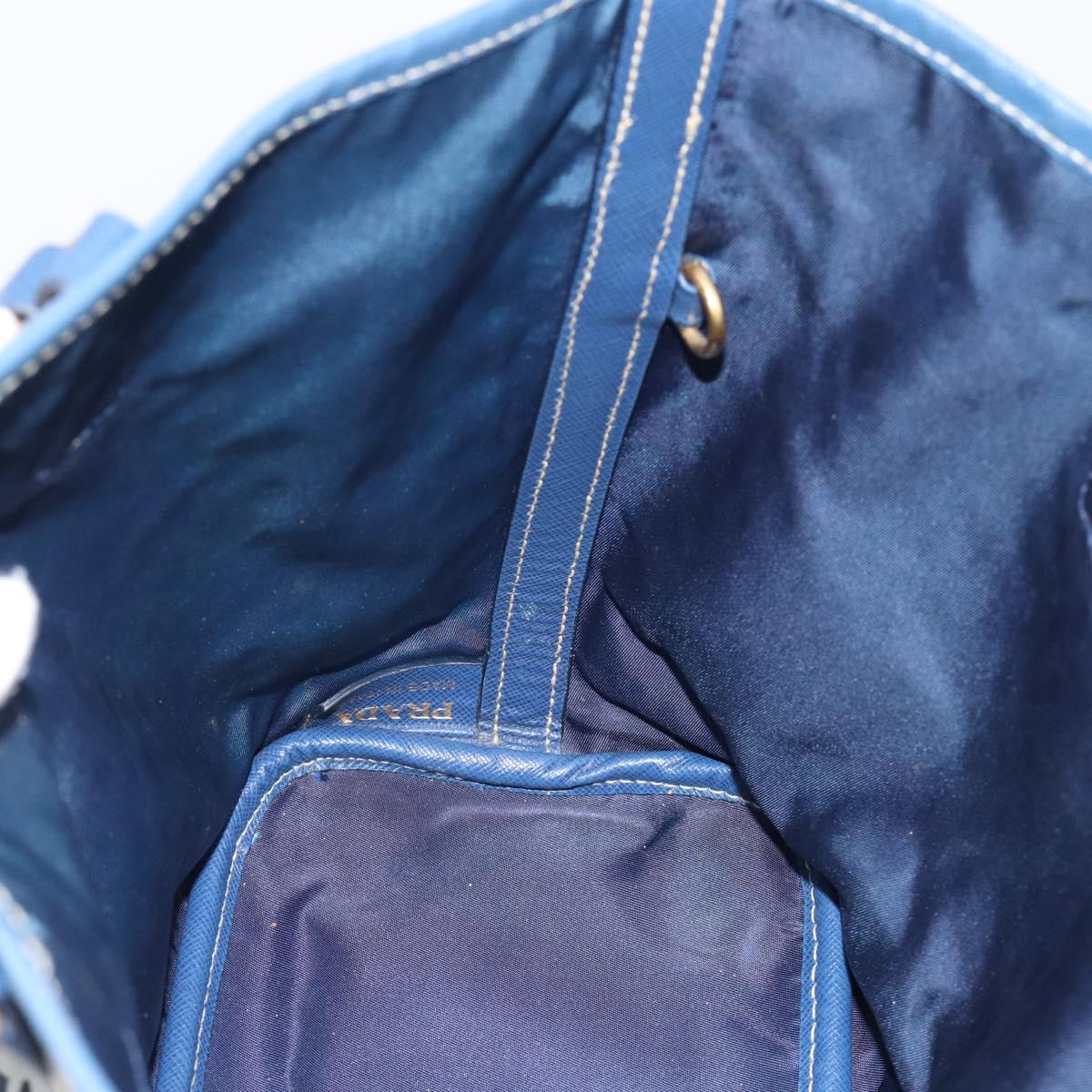 PRADA Hand Bag Vinyl 2way Blue Gold Auth 193975